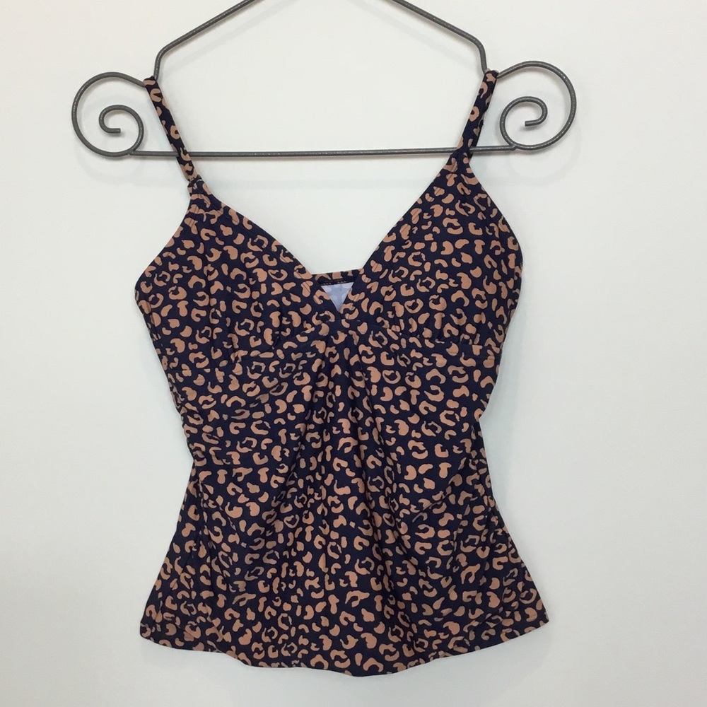Kona Sol Navy and Tan Leopard Print V-Neck Swim Camisole size 10